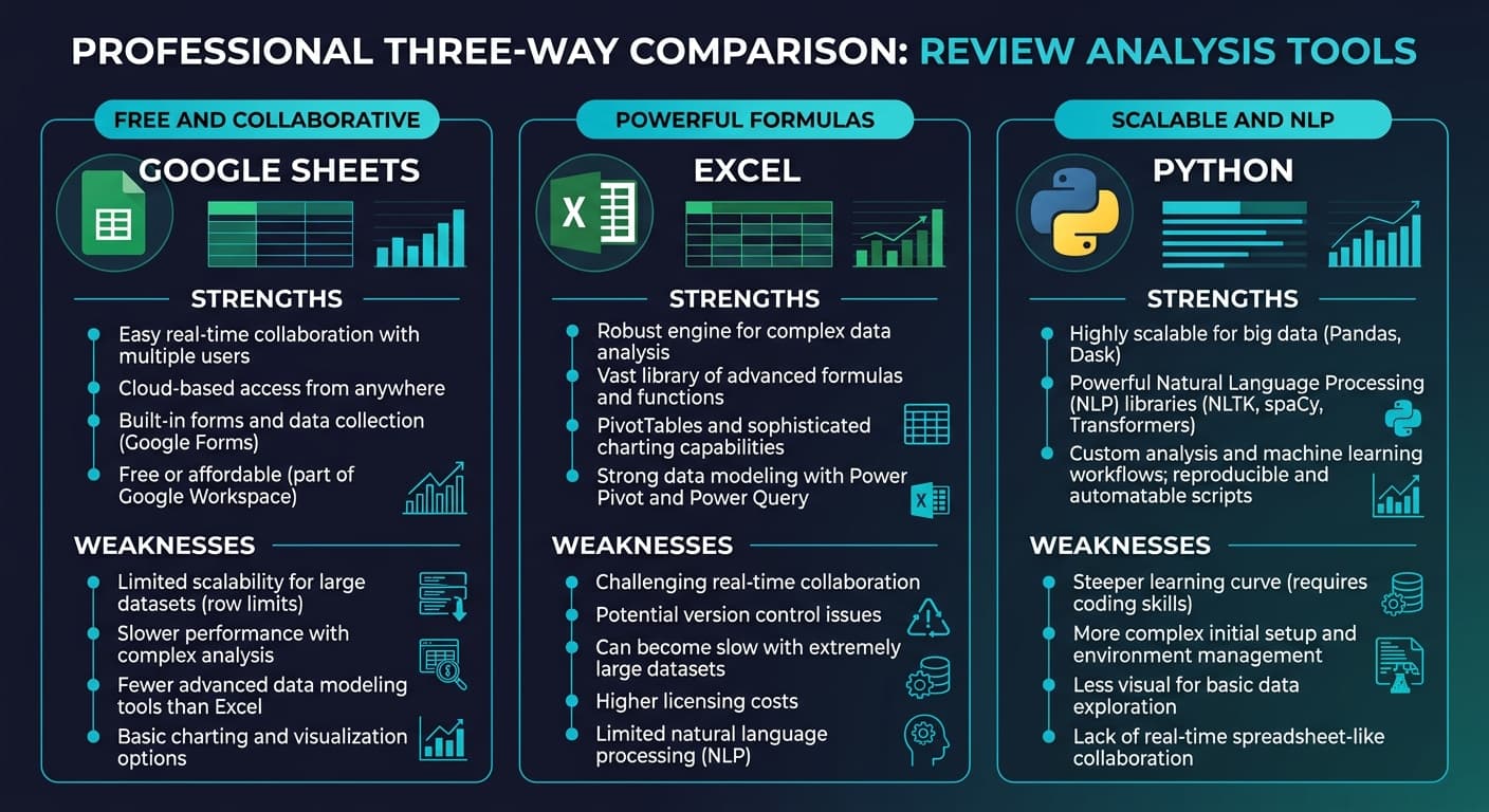 Google Sheets vs Excel vs Python for Review Analysis: Which Should You Use?