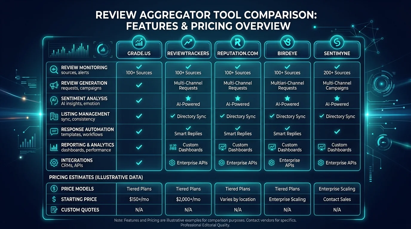 Review aggregator platform coverage comparison showing which tools monitor which sites