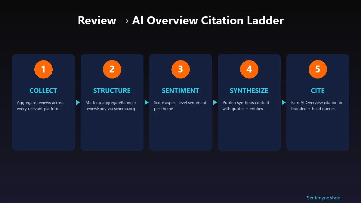5-step ladder: collect, structure, sentiment, synthesize, cite