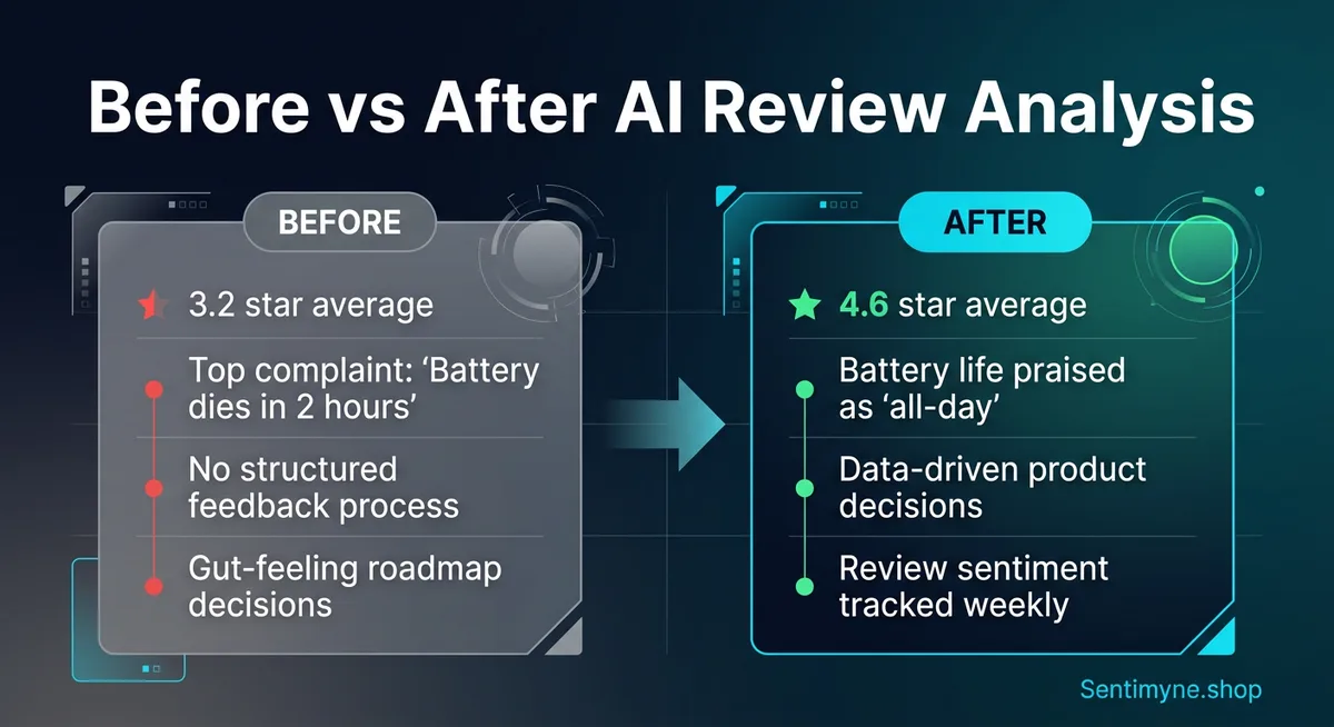 Before vs after AI review analysis