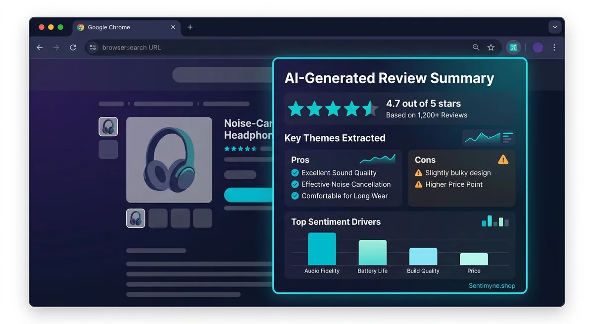 Google Chrome AI review summary feature showing automated review synthesis