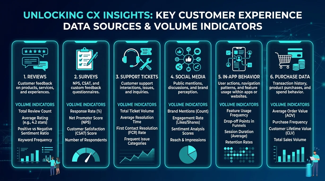 Six CX data sources comparison infographic