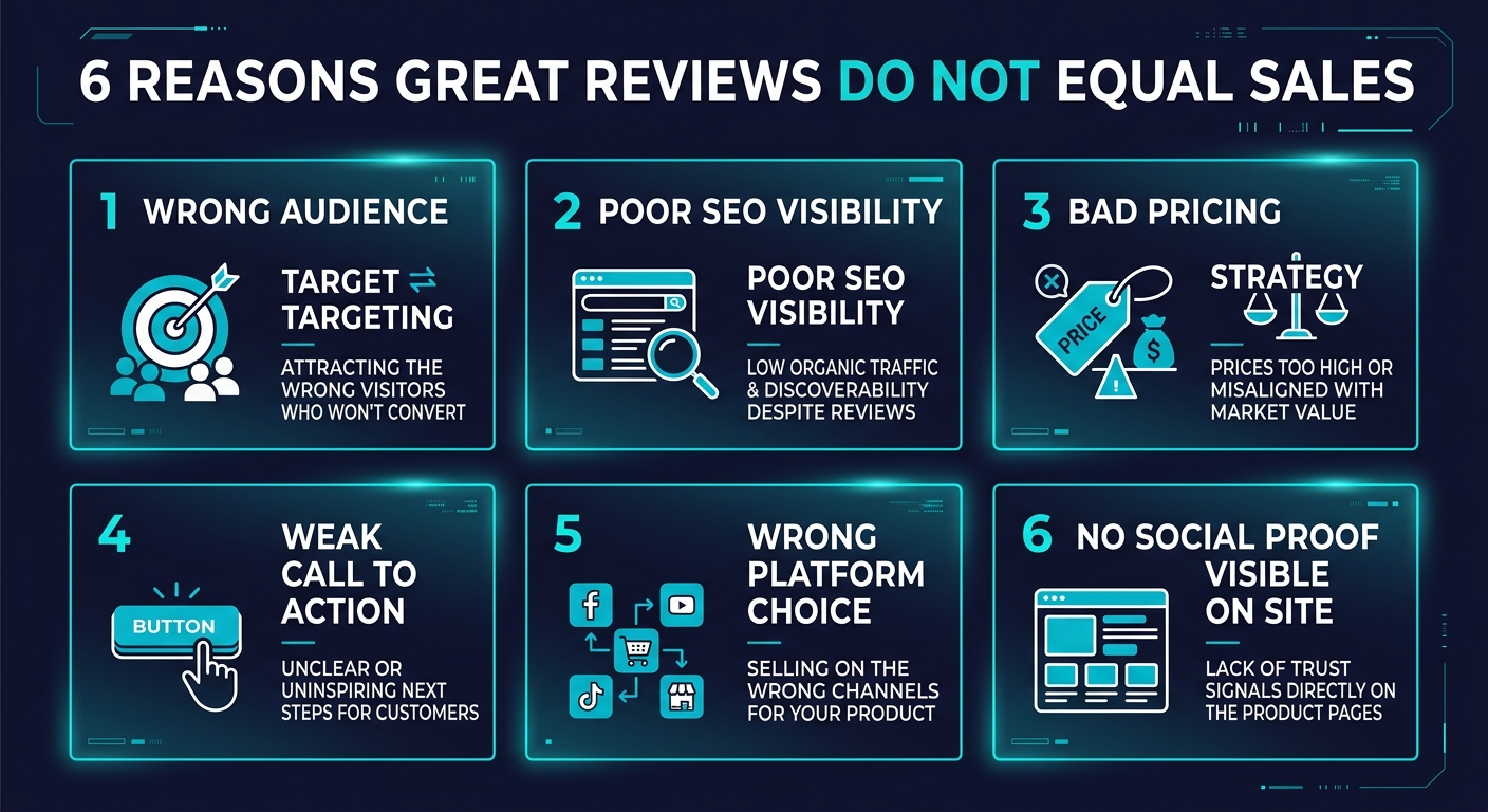 Infographic showing the 6 disconnects between reviews and sales