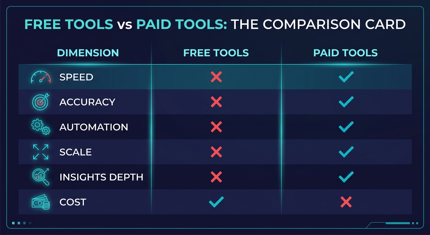 Infographic comparing free and paid review analysis capabilities