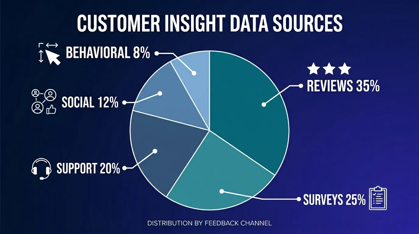 Customer insight data sources showing the six channels and their signal characteristics