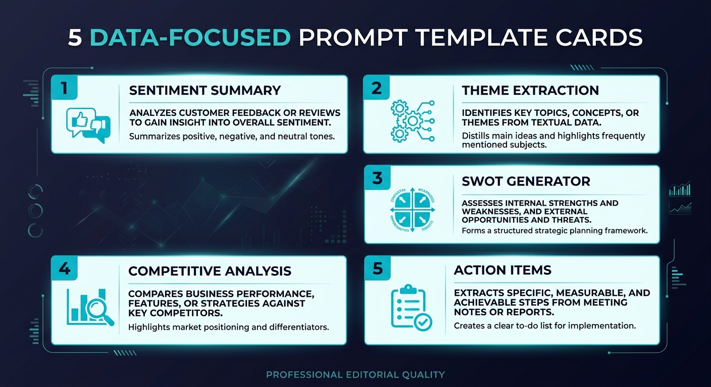 Infographic showing prompt template categories for review analysis