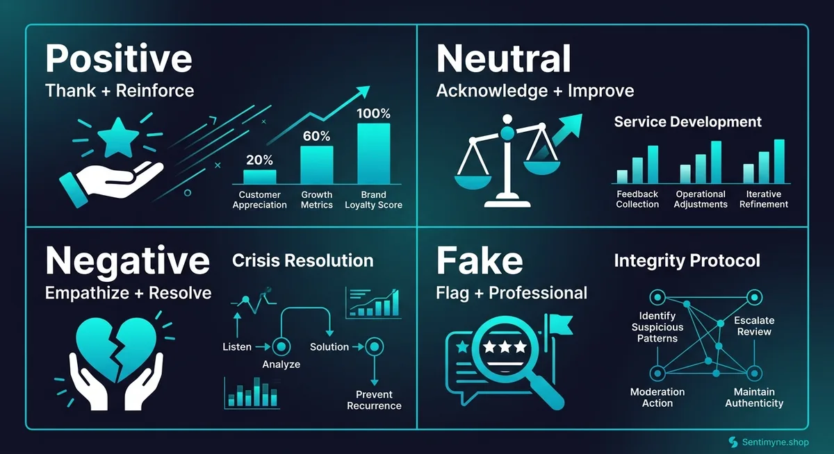 Infographic showing five response types with examples