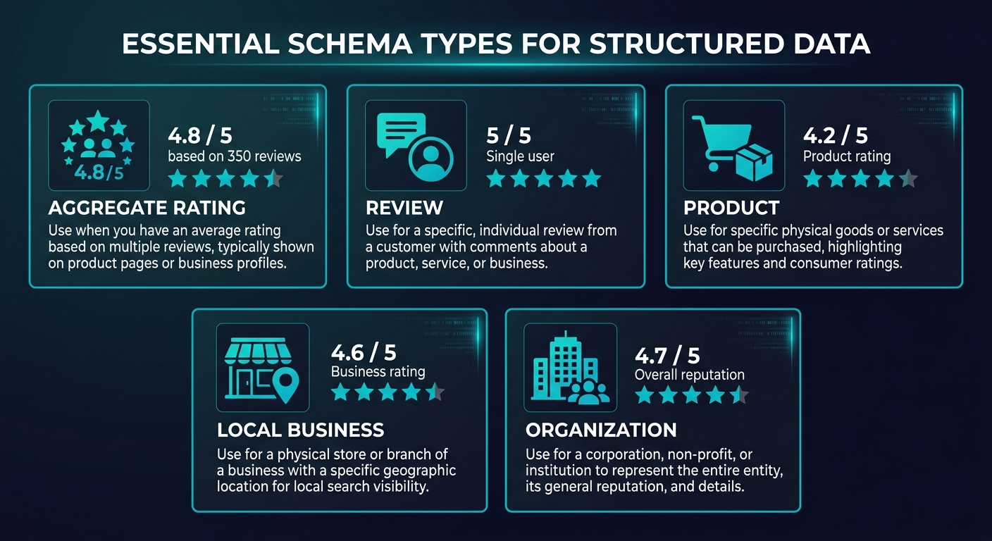 Diagram showing the different schema markup types that support star ratings in search results