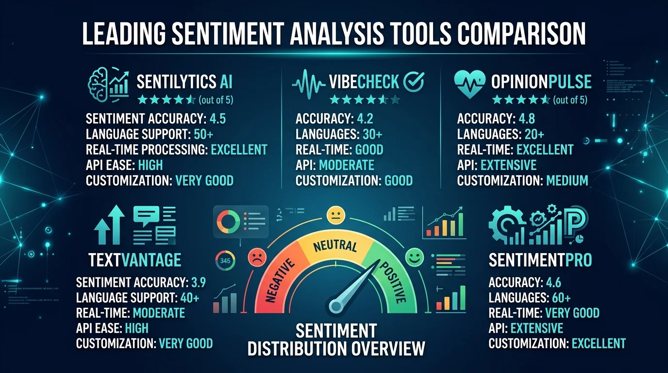 Sentiment analysis tools comparison showing categories, features, and pricing tiers